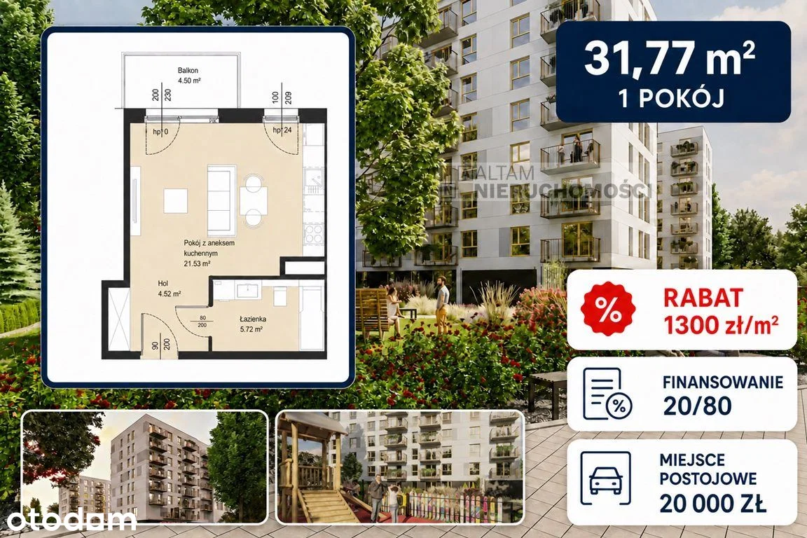 1pok 32m2 balkon|-1300zł/m2|Finansowanie 20/80|0%