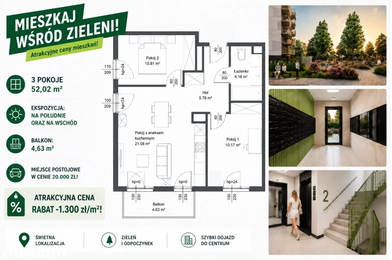 -1300zł/m2! 3pok.52m² IIp. Balkon Mistrzejowice 0%