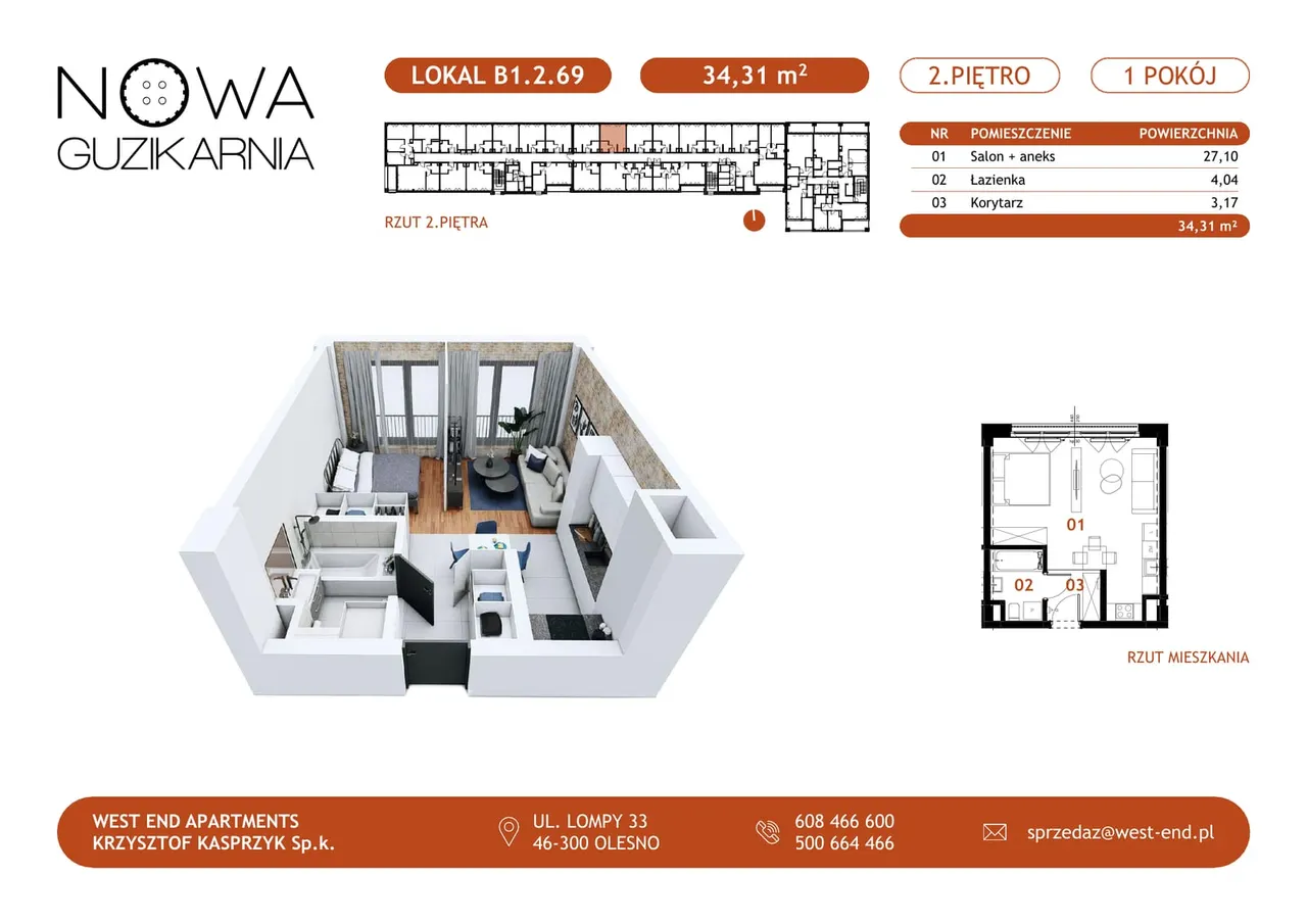 Lokal B1.2.69 — Nowa Guzikarnia - Nowoczesne Apartamenty w Centrum Częstochowy Loftowe