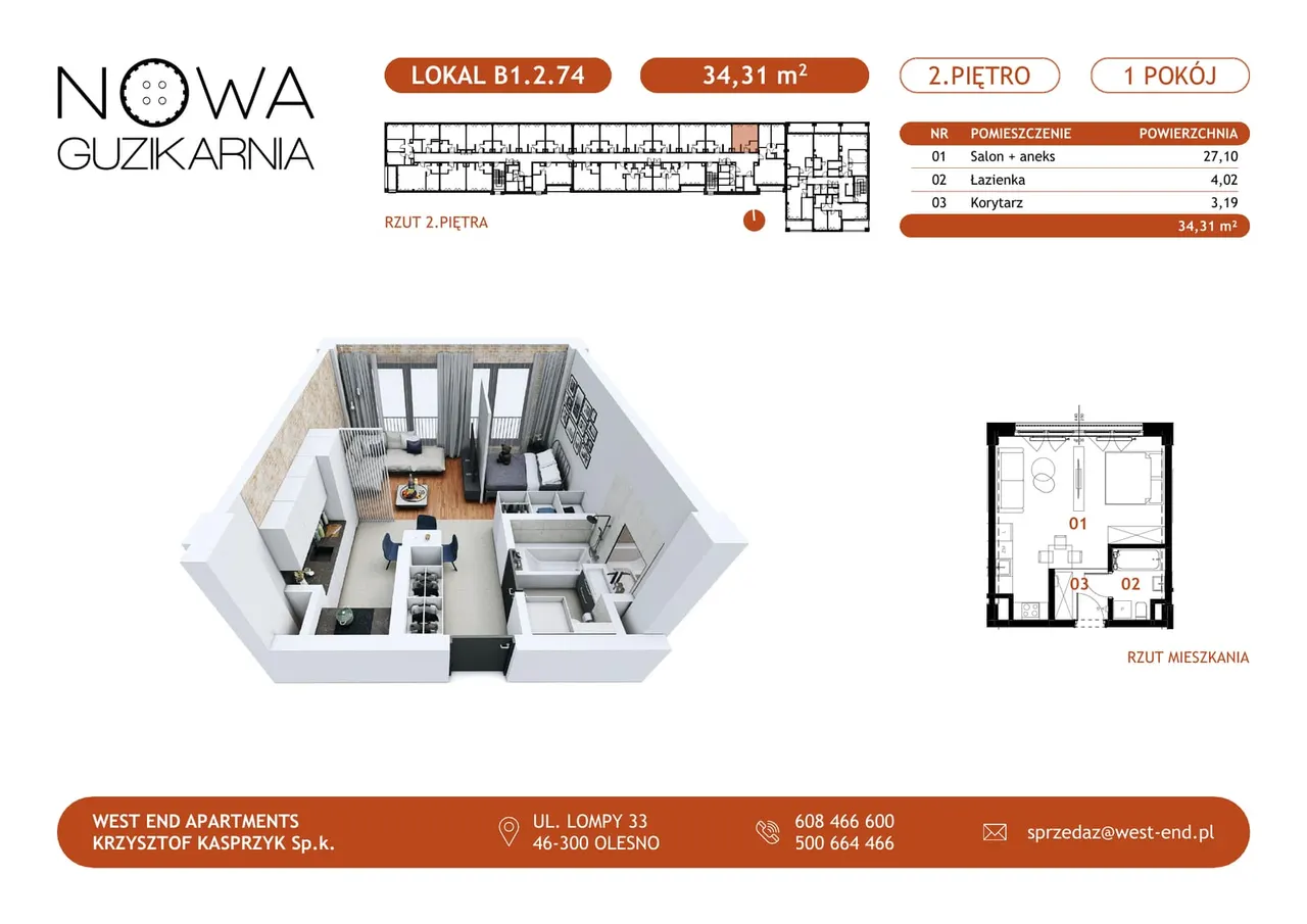Lokal B1.2.74 — Nowa Guzikarnia - Nowoczesne Apartamenty w Centrum Częstochowy Loftowe