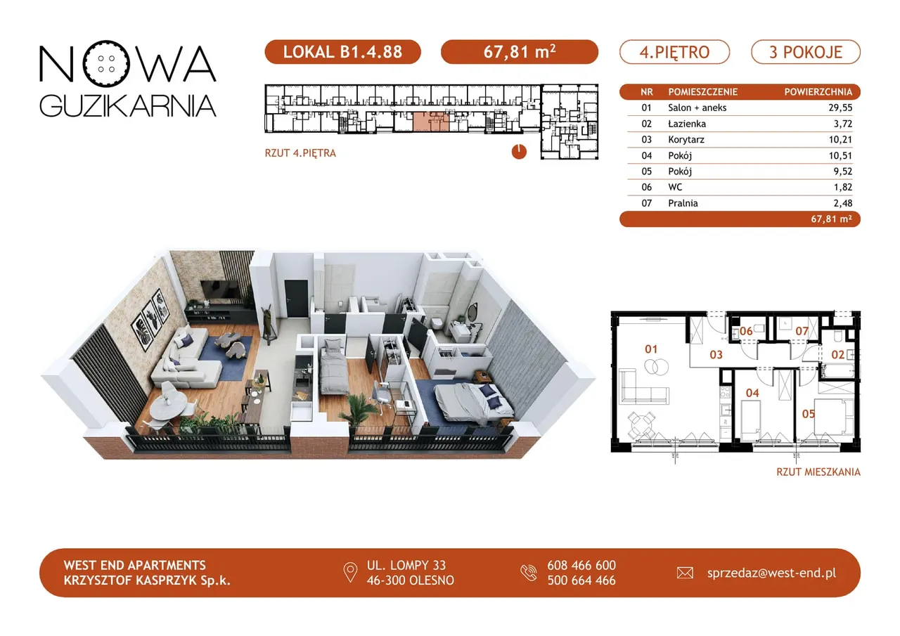 Лот B1.4.88 — Nowa Guzikarnia - Nowoczesne Apartamenty w Centrum Częstochowy Loftowe