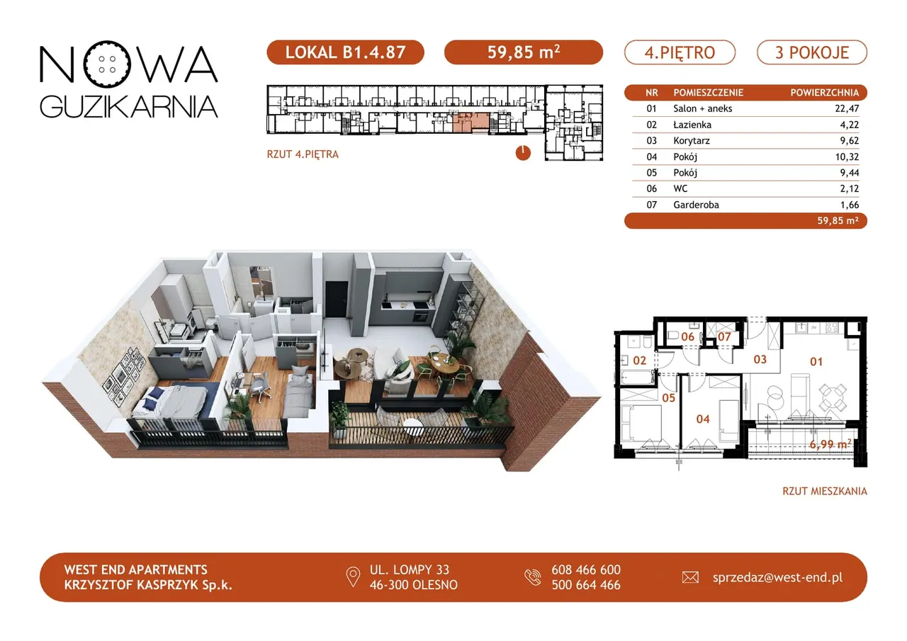 Лот B1.4.87 — Nowa Guzikarnia - Nowoczesne Apartamenty w Centrum Częstochowy Loftowe